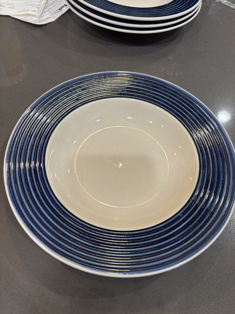 Set Of 4 Gibson Luncheon Plates Housewares Cobalt Blue Ring Edge 9” Diameter